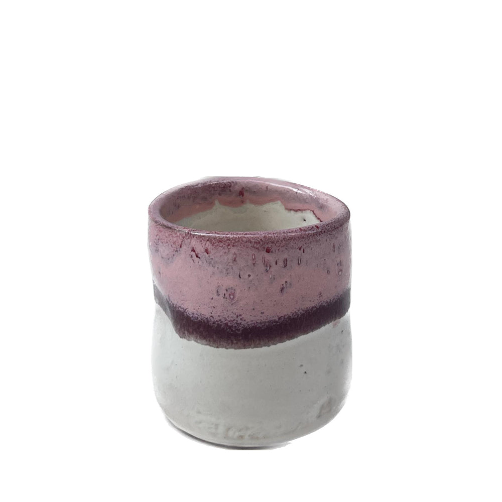 Handmade Pottery Espresso Cup - Grooved - Half Cotton Candy