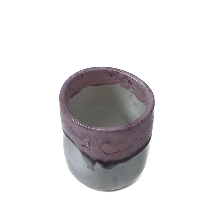 Handmade Pottery Espresso Cup - Grooved - Half Cotton Candy