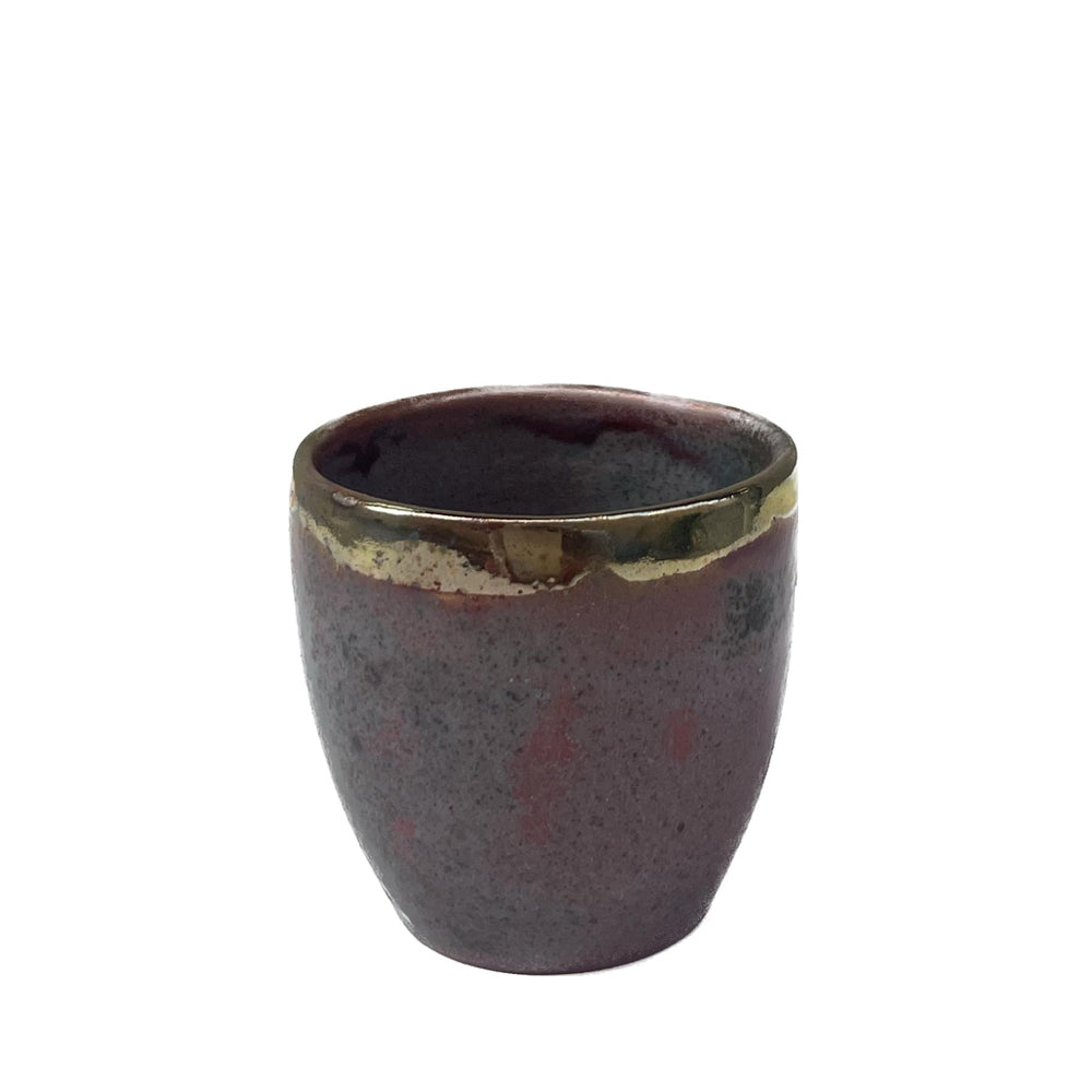 Handmade Pottery Espresso Cup - Rustic with Gold Rim - Red