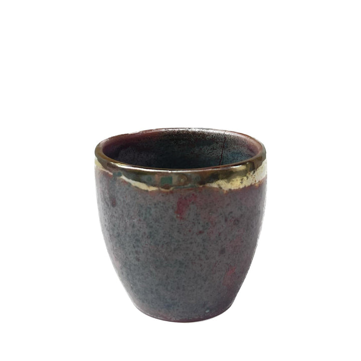 Handmade Pottery Espresso Cup - Rustic with Gold Rim - Red
