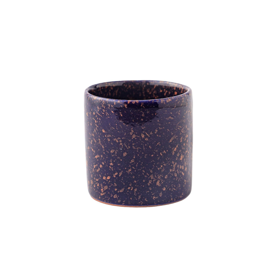 Handmade Pottery Handles Cup - Navy with brown Dots - 150 ml