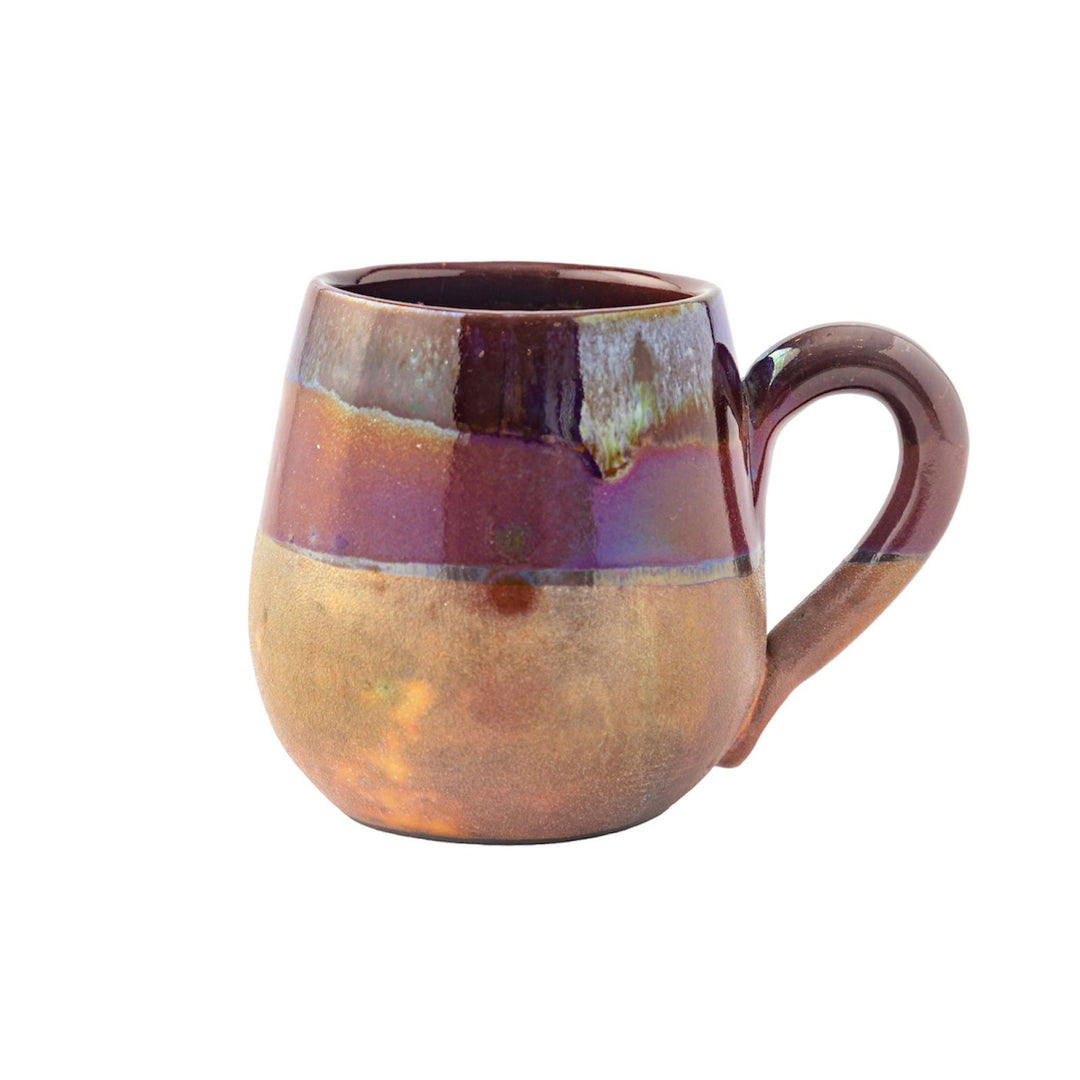 Handmade Pottery Mug - Spherical Shaped - Rustic Glossy - Burgundy Beige - 450 ml