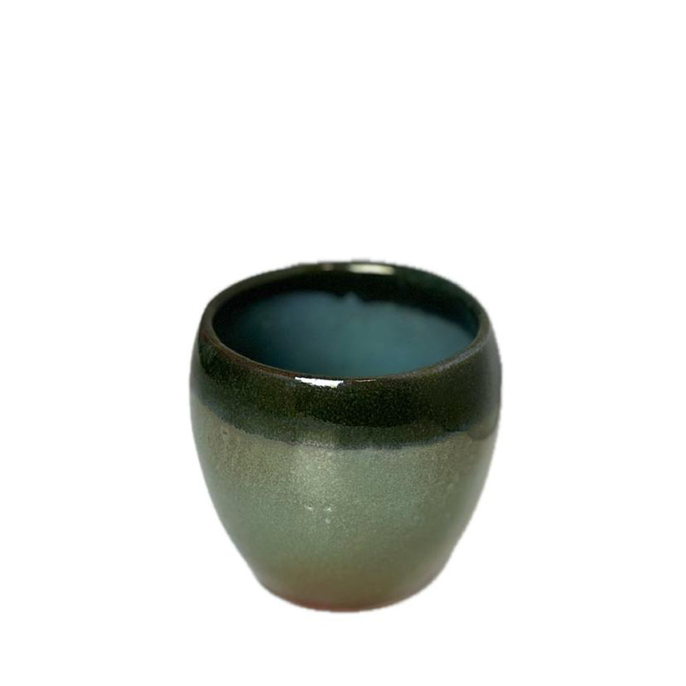 Handmade Pottery Espresso Cup - Rustic with Gold Rim - Blue - 100 ml