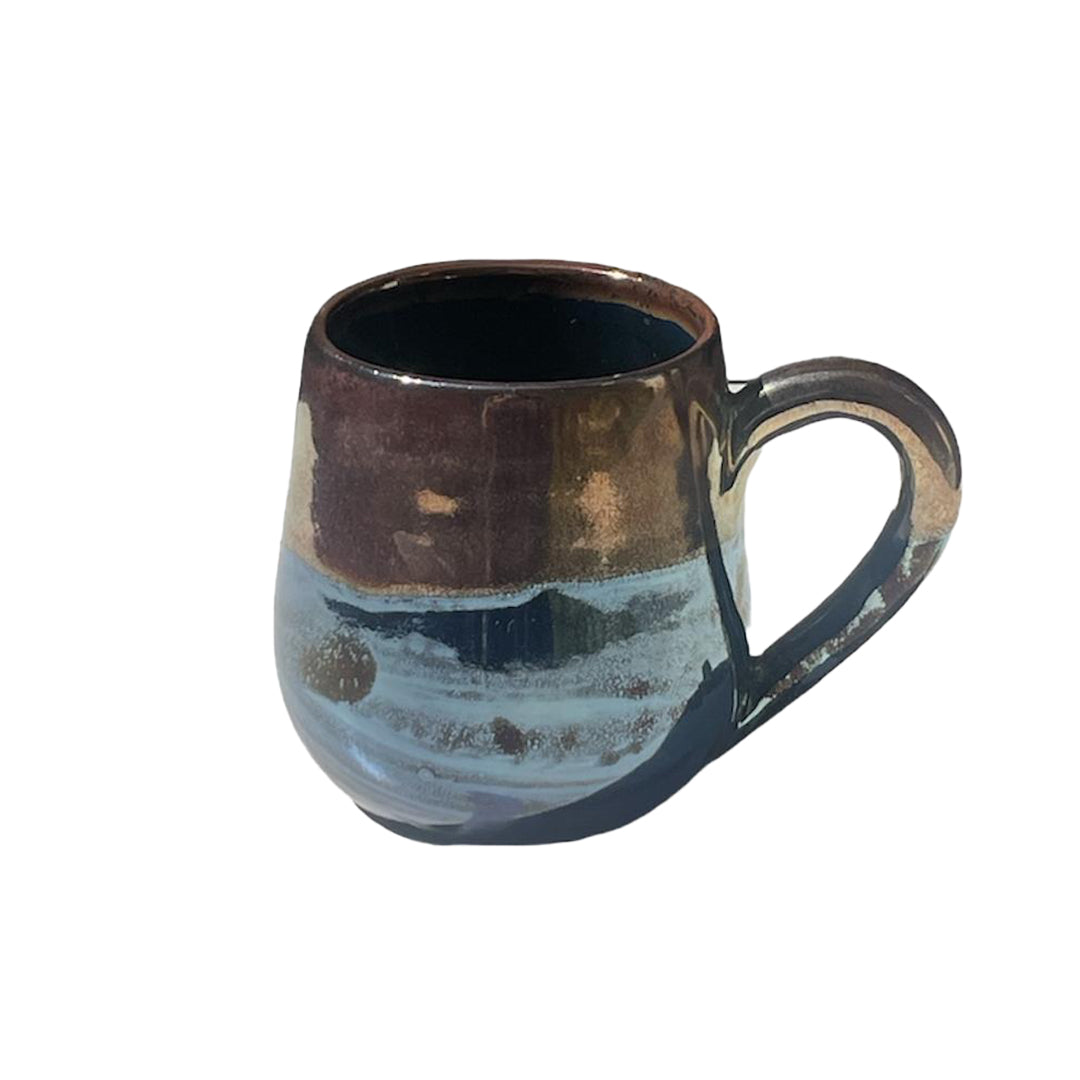 Handmade Pottery Mug - Spherical Shaped - Rustic Glossy - Rose Gold Blue - 300 ml