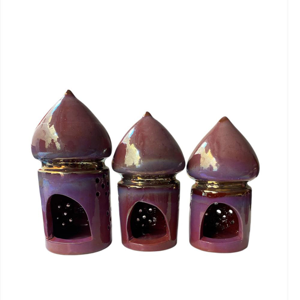 Handmade Pottery Set Of 3 Diffuser - Purple