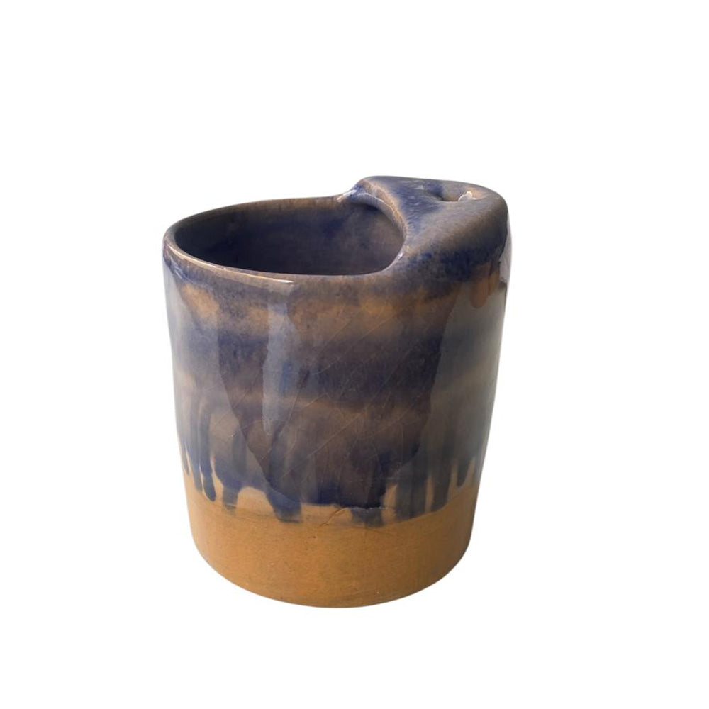 Handmade Pottery Tumbler Mug Round no Handle - Transparent Blue Glaze - 350 ml