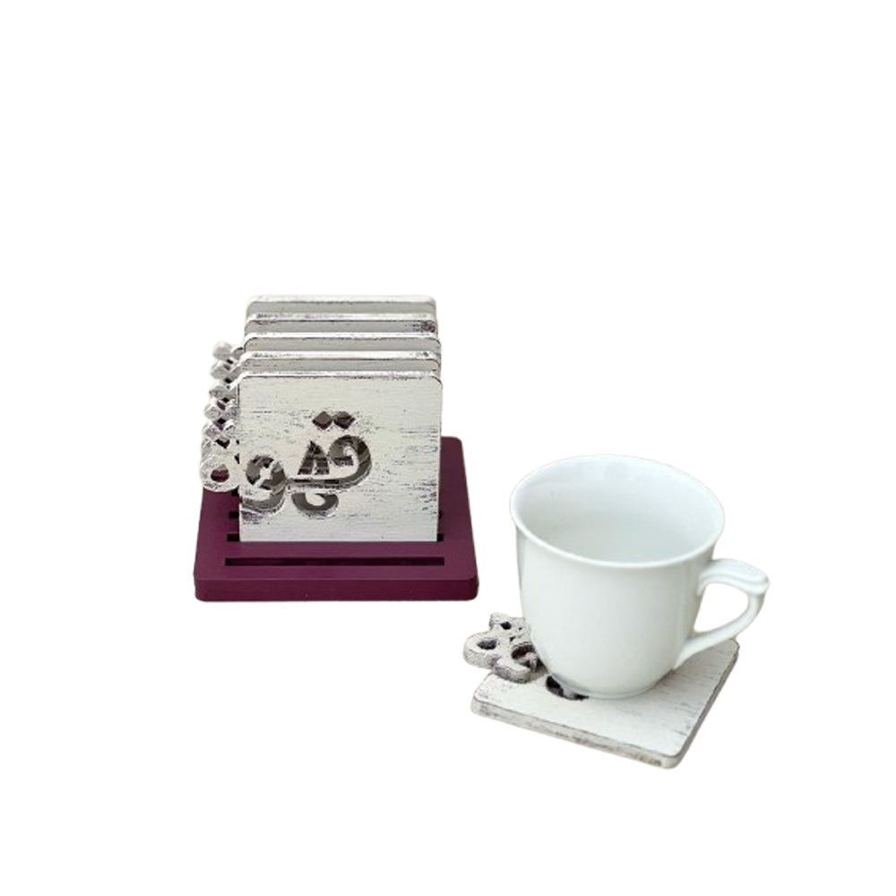 Handmade Wooden Coaster - Coffee Coaster - Beige and burgundy - 7 pcs