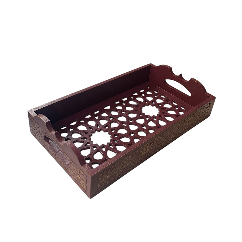 Handmade Wooden Islamic Tray - Brown - 20*35 cm
