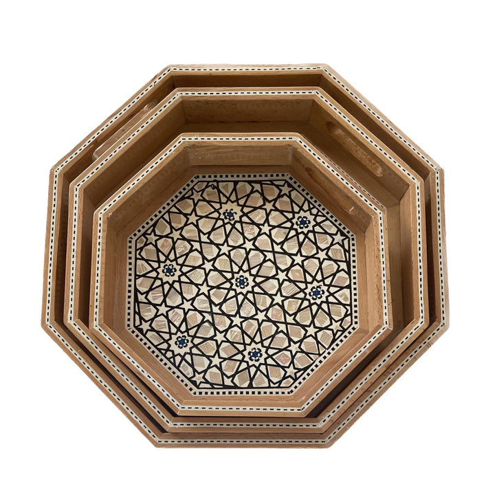Hexagonal Wooden Tray Set of 3