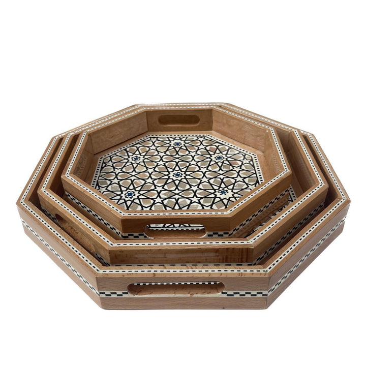 Hexagonal Wooden Tray Set of 3