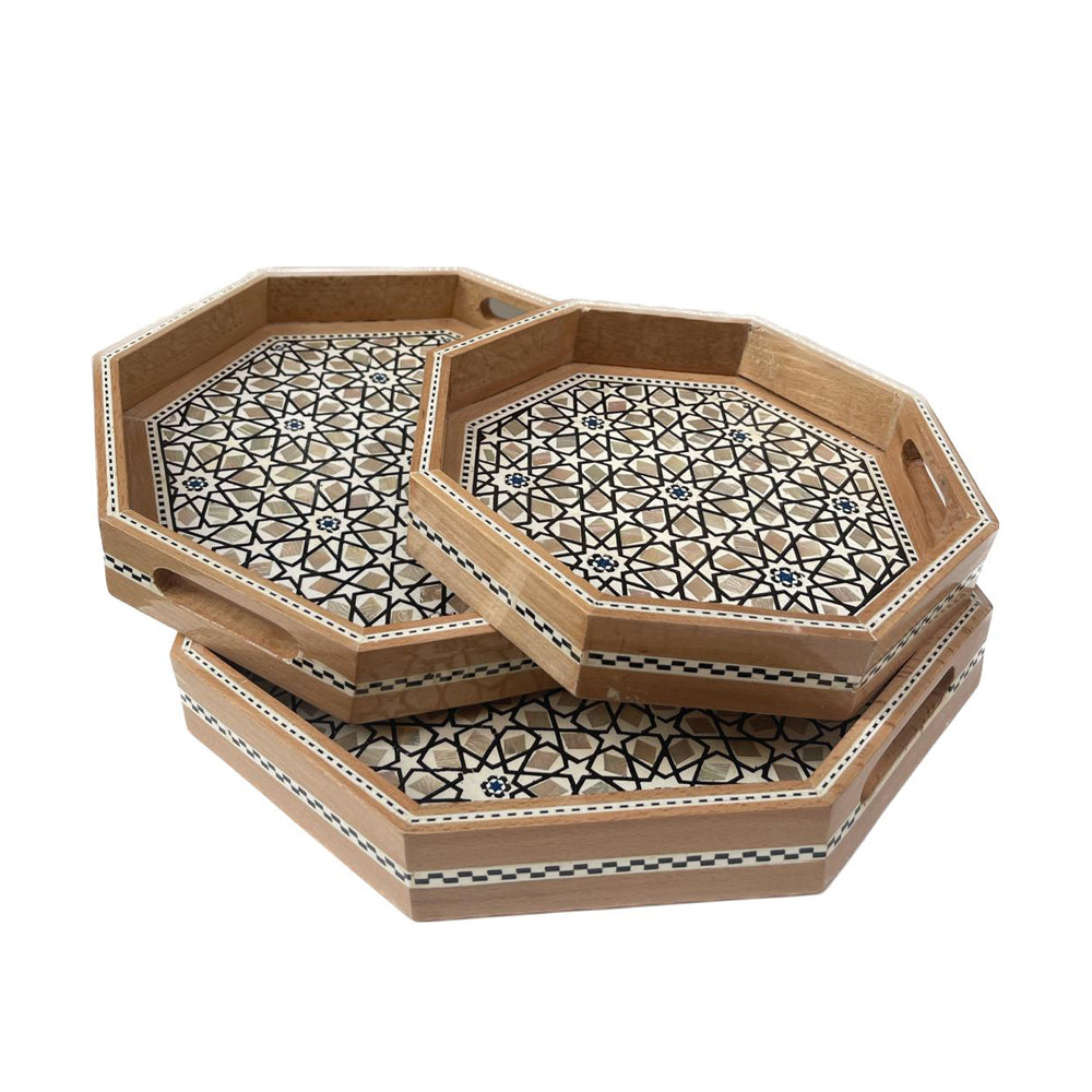 Hexagonal Wooden Tray Set of 3