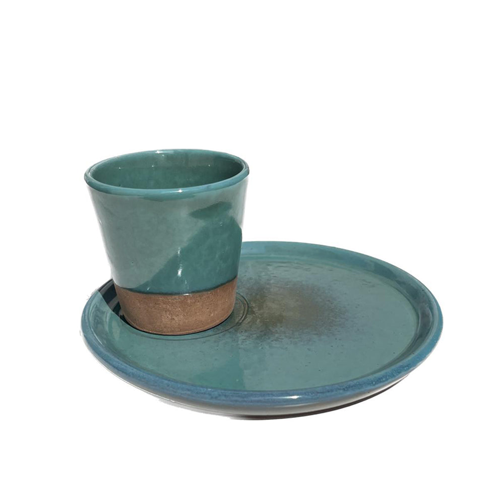 Handmade Pottery Espresso Cup with underline - Java - Green