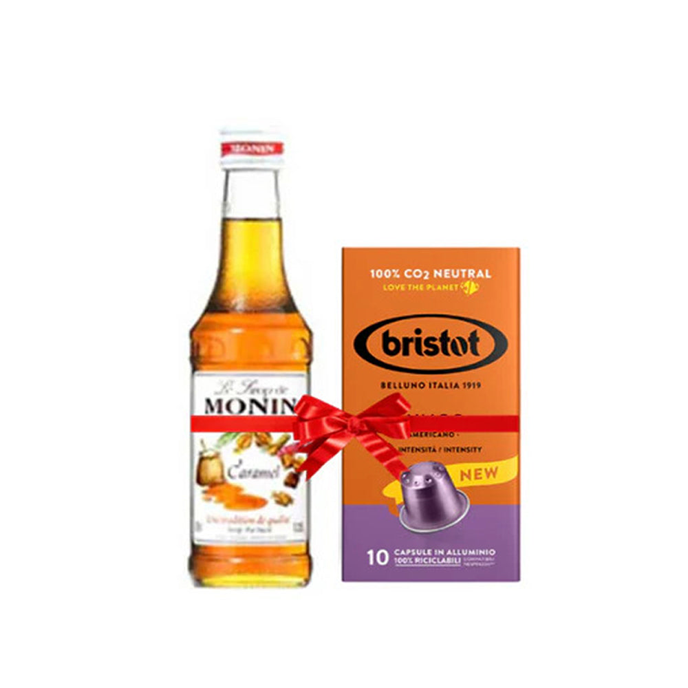 Bundle Offer: Monin Flavouring Syrup - Caramel 250 ml + 1 Bristot Lungo 10 Capsules