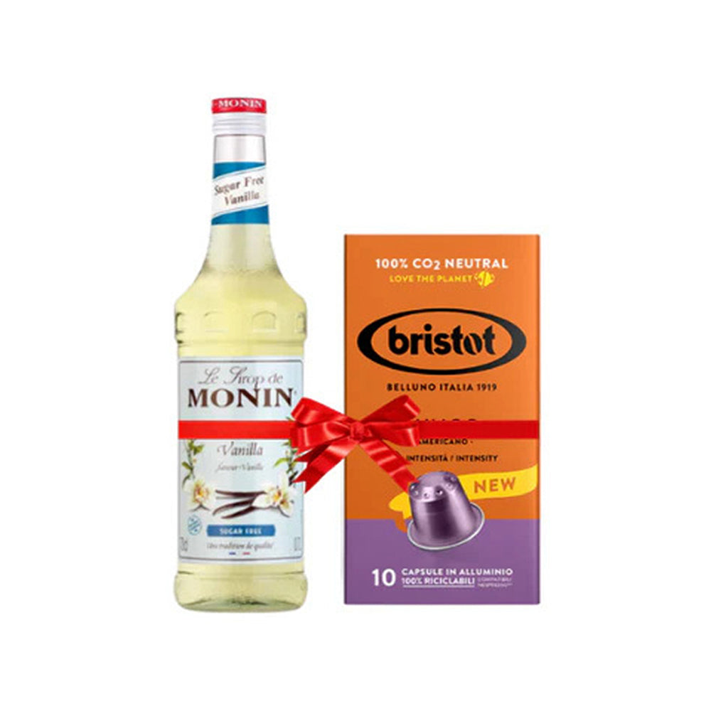 Bundle Offer: Monin Flavouring Syrup - Sugar Free Vanilla 250 ml + 1 Bristot Lungo 10 Capsules