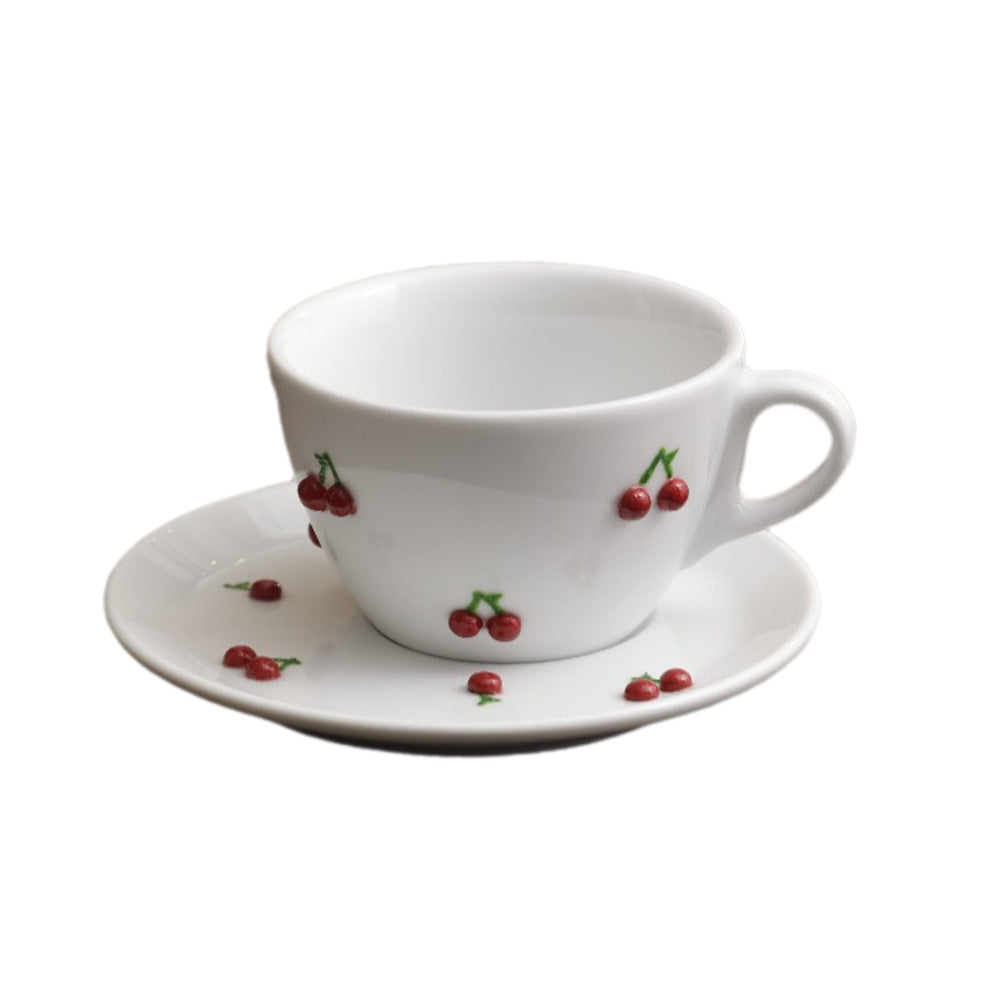 Porcelain Cappuccino Cup with underline - White/Cherries