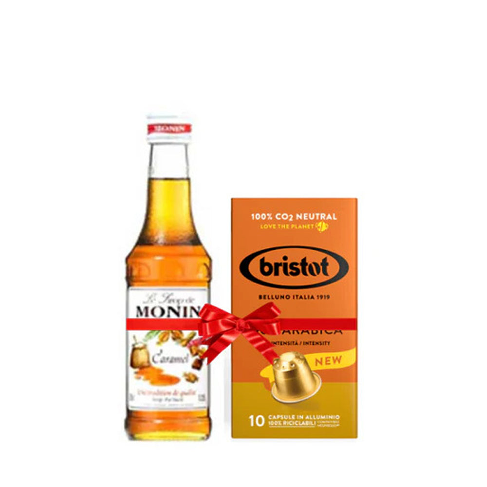 Bundle Offer: Monin Flavouring Syrup - Caramel 250 ml + 1 Bristot 100% Arabica 10 Capsules