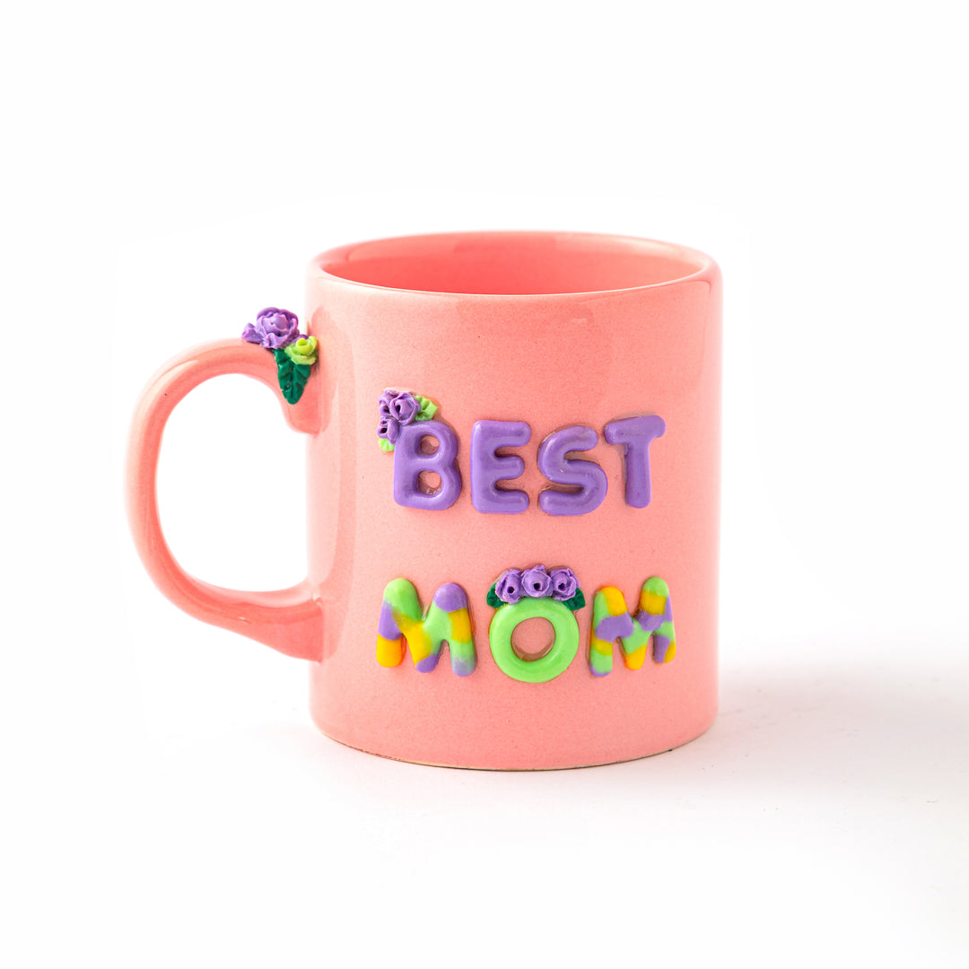 Porcelain Barrel Shaped Mug - Pink - Best Mom - 300 ml