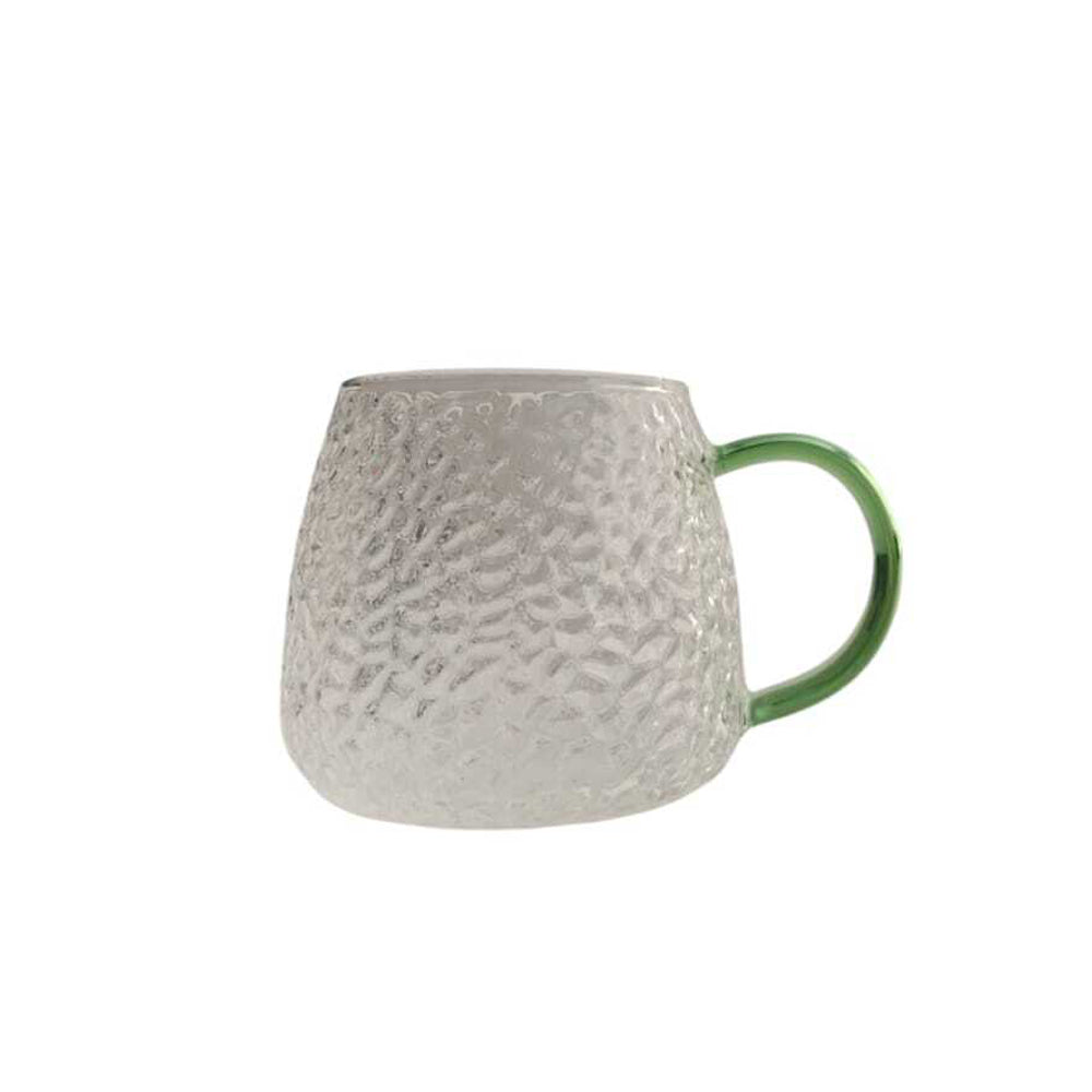 Pyrex textured glass mug with a green handle - 350ml
