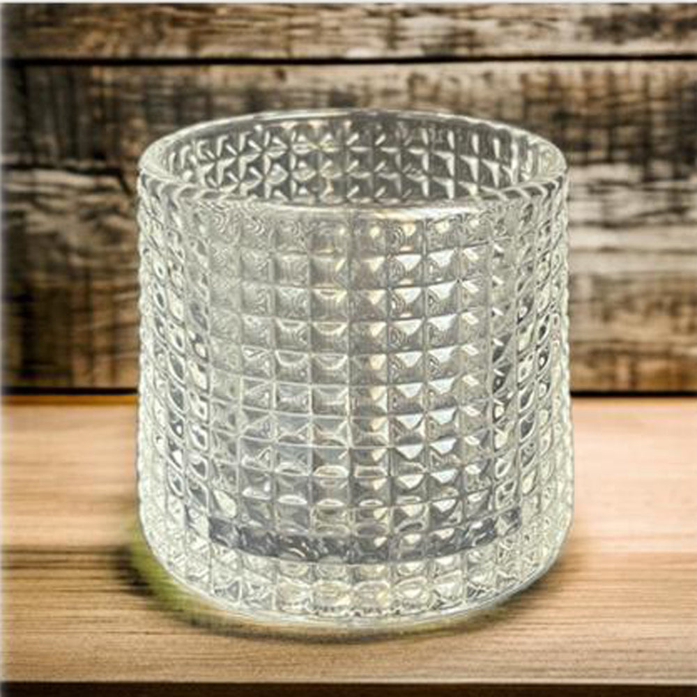 Round Rotating Glass up - Squares Pattern - Transparent