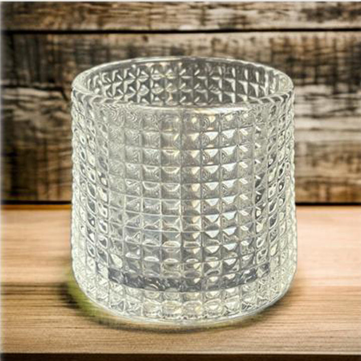 Round Rotating Glass up - Squares Pattern - Transparent
