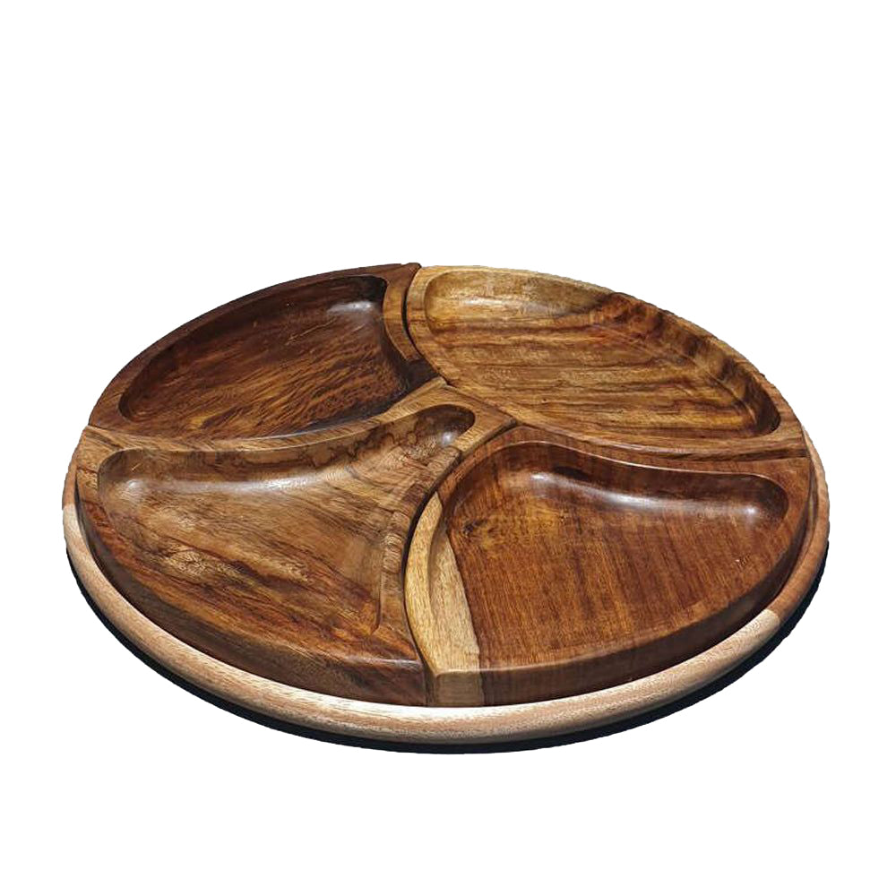 Nuts Round Divided Wooden Tray