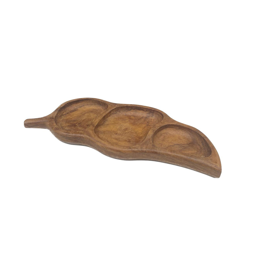 Small Divided Wooden Tray - Leaf