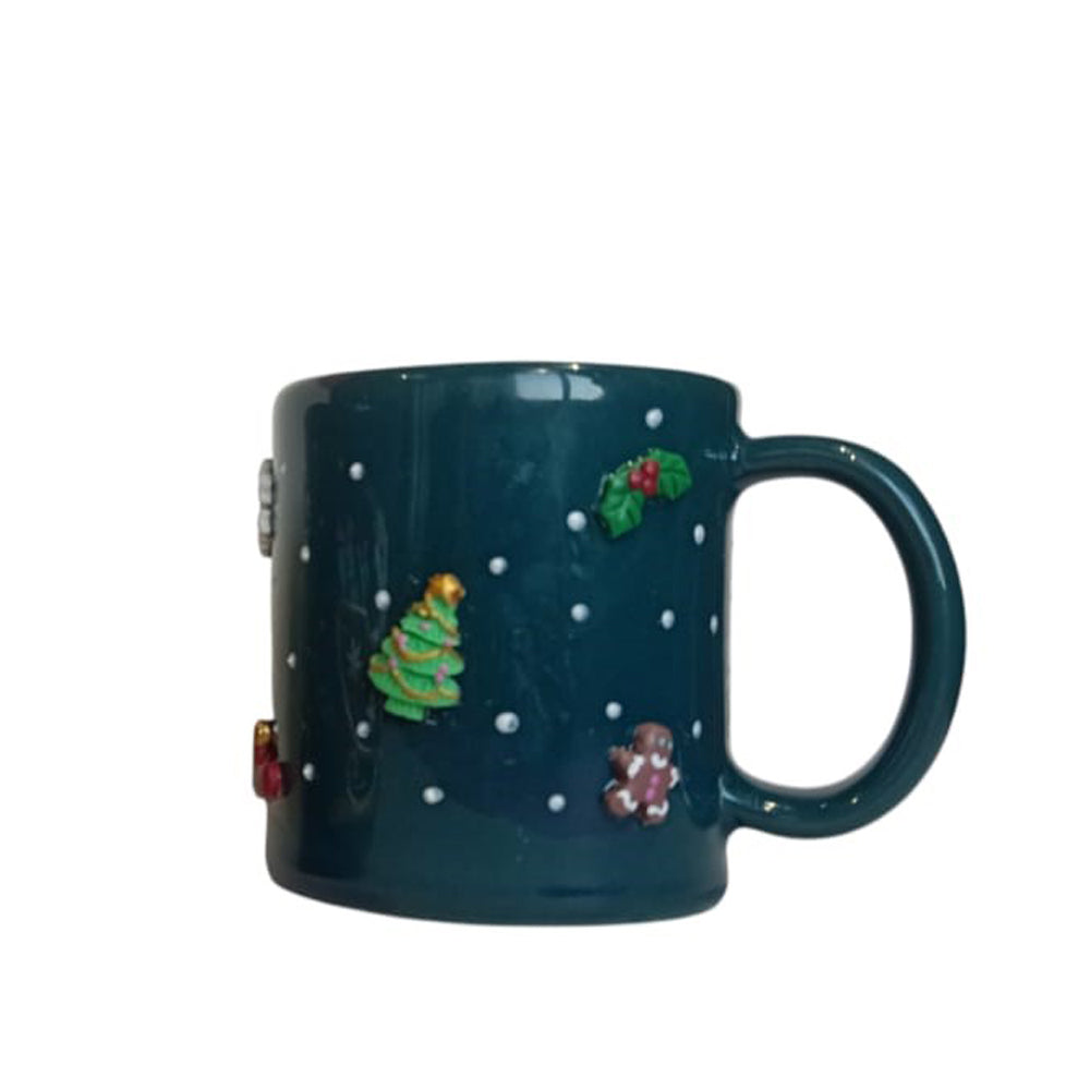 Handmade Porcelain Mug - Sanata Claus - Teal - 275 ml