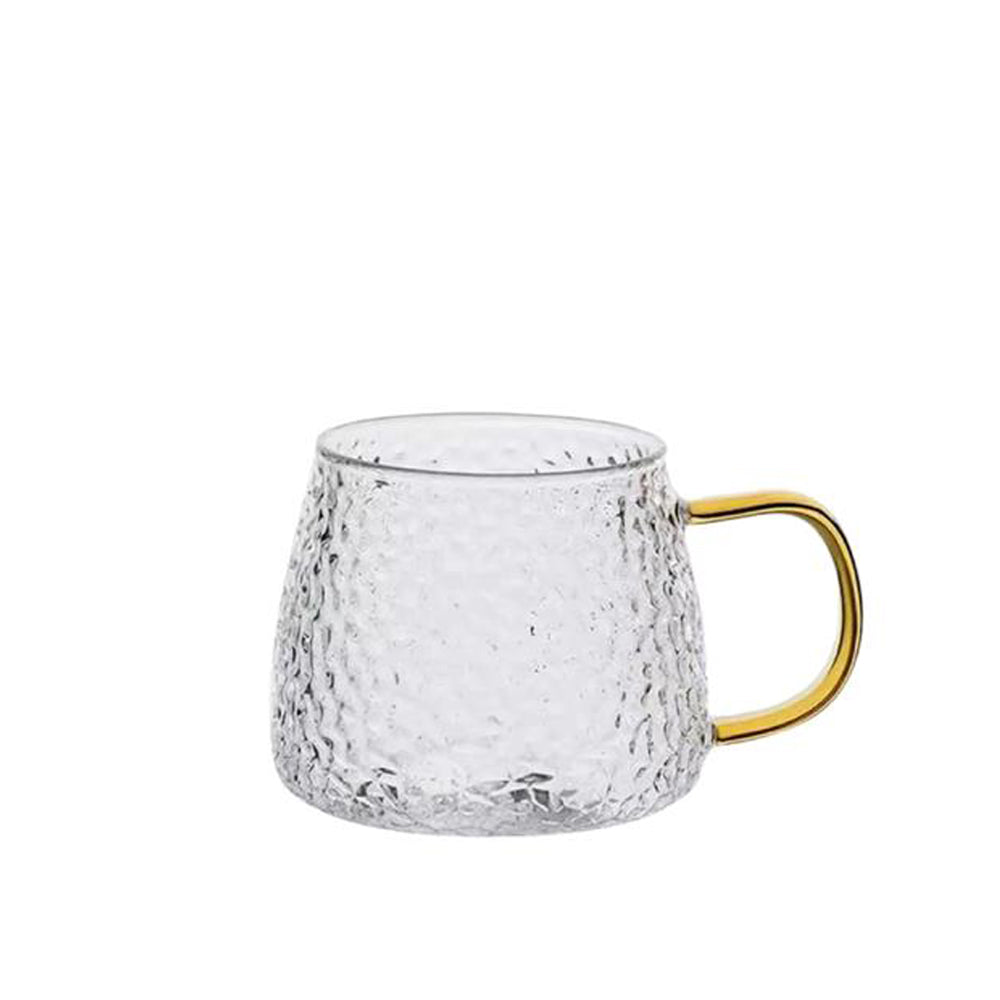 Transparent Wrinkled Glass Mug with Amber Colored Handle