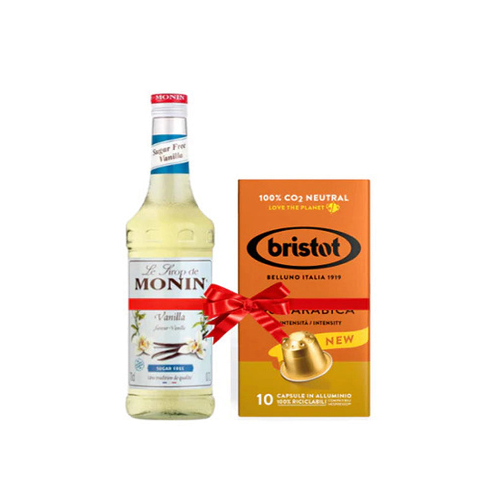 Bundle Offer: Monin Flavouring Syrup - Sugar Free Vanilla 250 ml + 1 Bristot 100% Arabica 10 Capsules