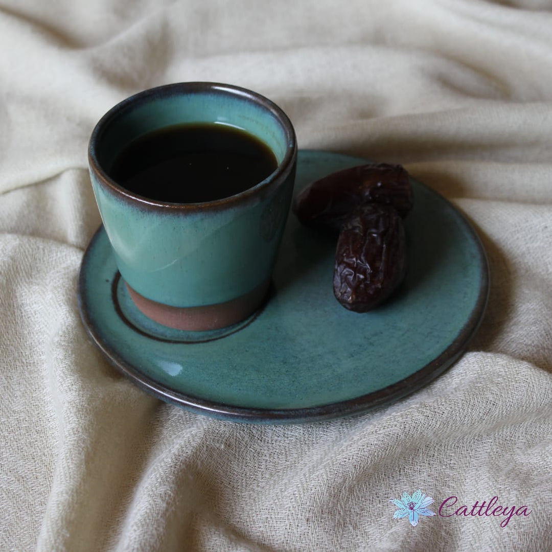Handmade Pottery Espresso Cup with underline - Java - Green