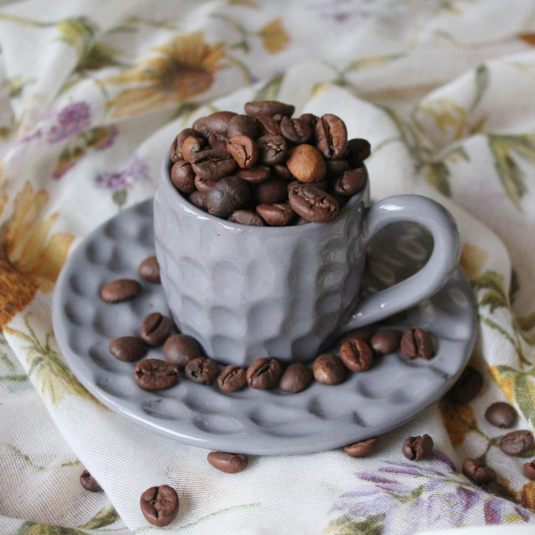 Handmade Pottery Turkish Coffee Cup - Rubble - Gray