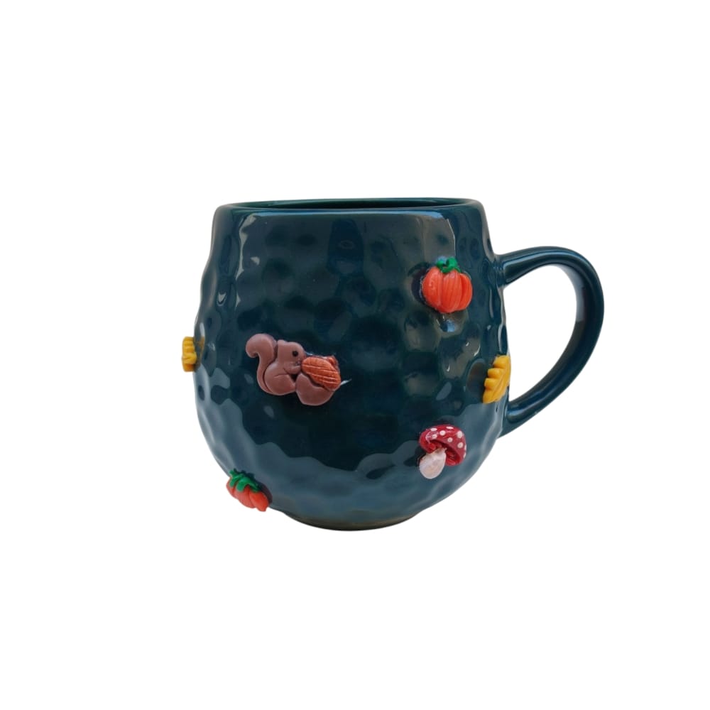 Porcelain Mug  - Autumn Pumpkin - Dark Glossy Green tone - 300ml