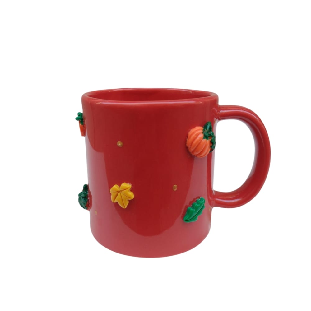 Porcelain Mug  - Pumpkin Leaves - Red- 300ml