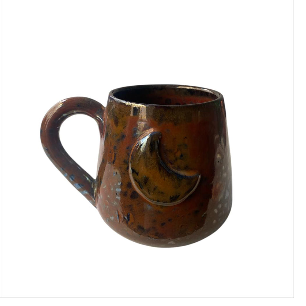 Handmade Pottery Mug - Brown with Black Dotts - 450 ml