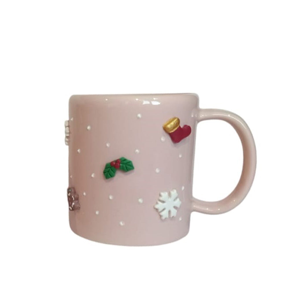 Handmade Porcelain Mug - Snowman - Pink - 275 ml