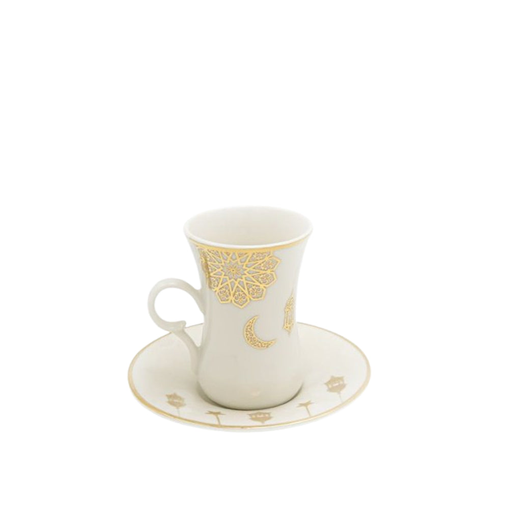 Porcelain Istikana Set - White with Gold Ramadan Paintings - 90 ml