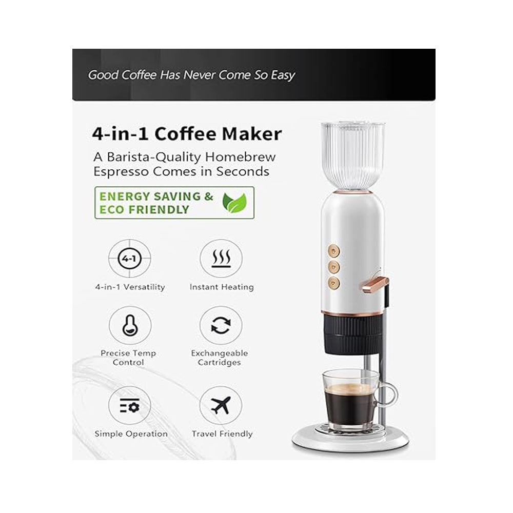 Mini 4 In 1 Quick Hot Espresso Machine, 19 bar Pressure Heating