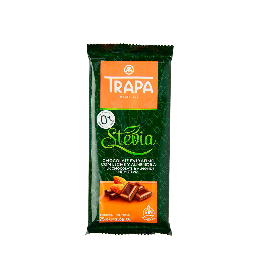 TRAPA - Sugar Free - Milk Chocolate & Almonds with Stevia - 75g