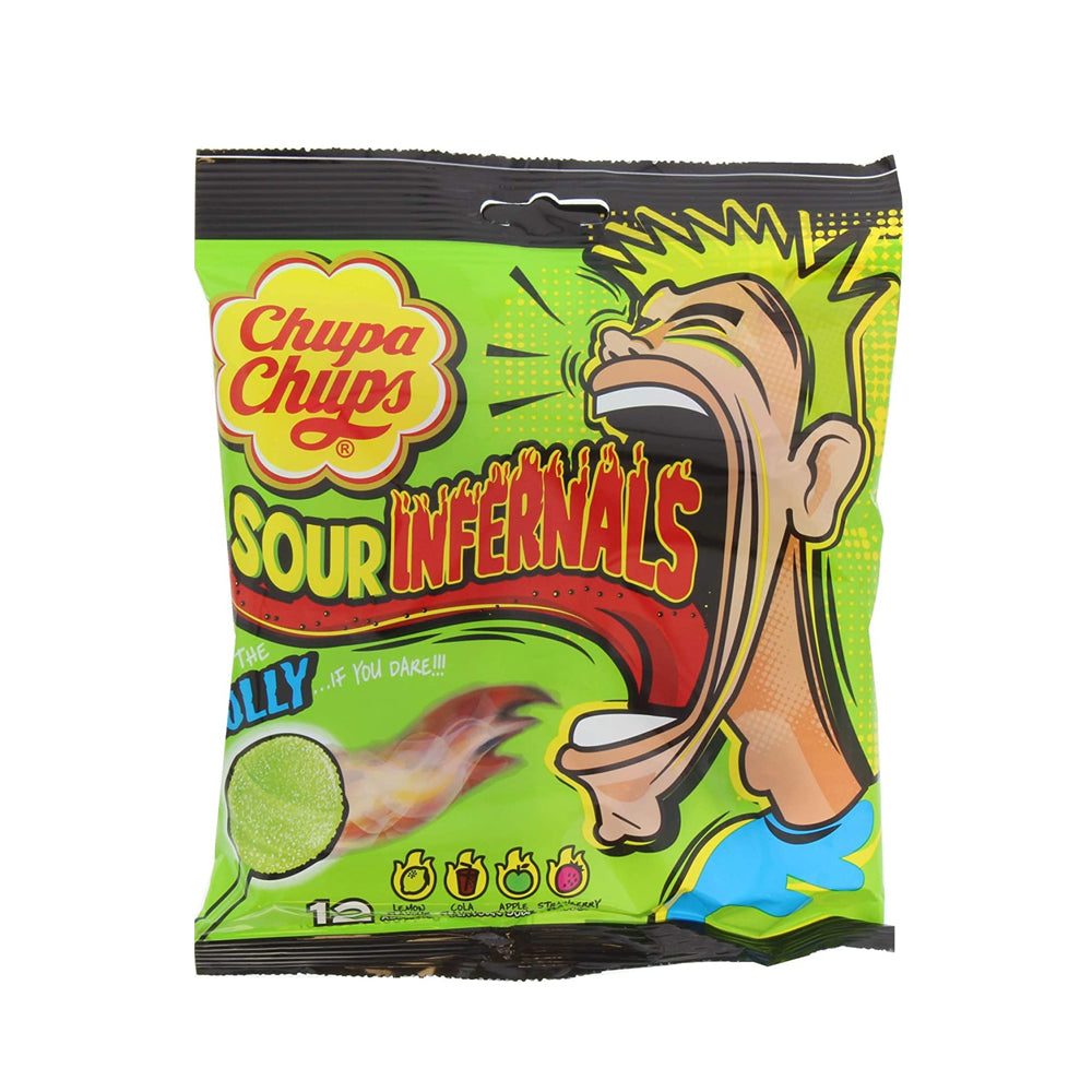 Chupa Chups - Sour Infernals -10 Assorted Flavour Sour Lollipops