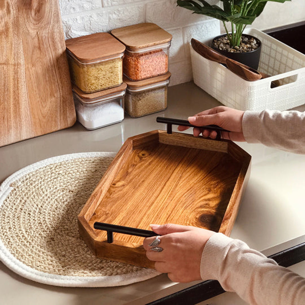 SM Designs - Natural Wood Tray with Black Handles - Size 1