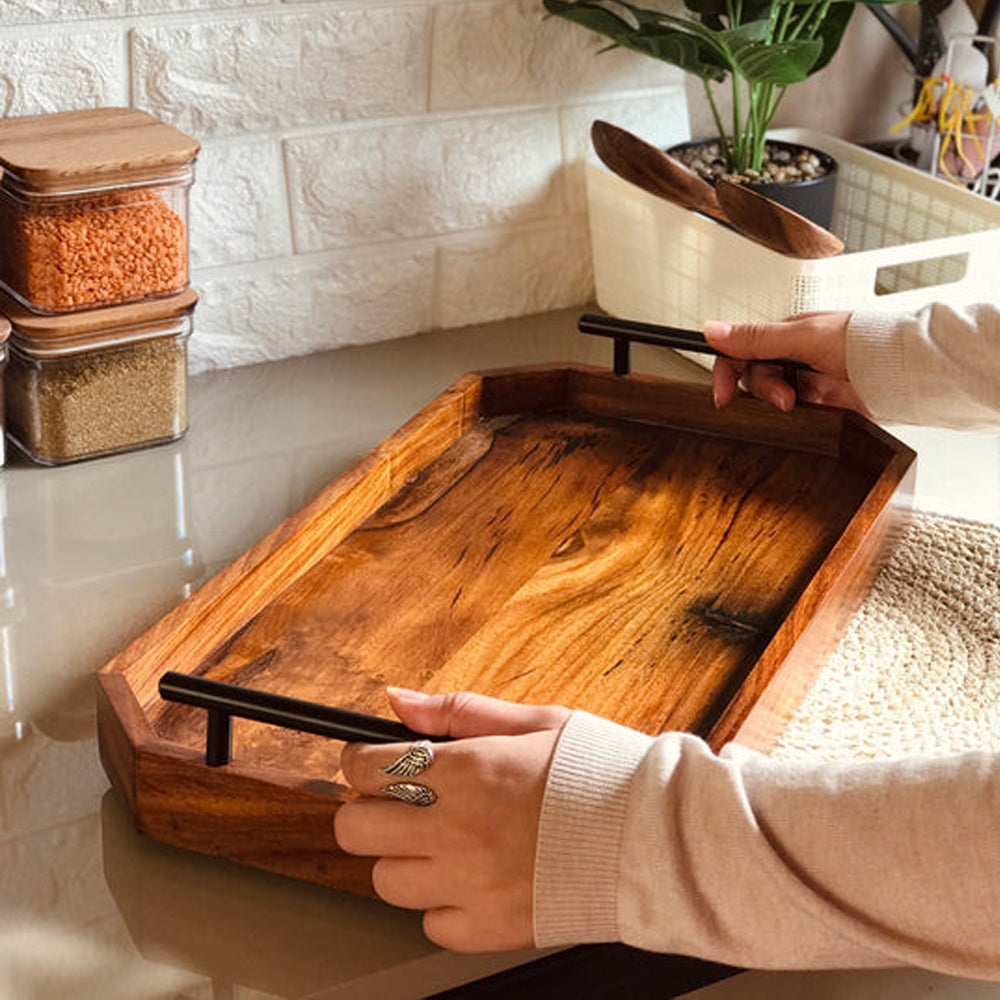 SM Designs - Natural Wood Tray with Black Handles - Size 2