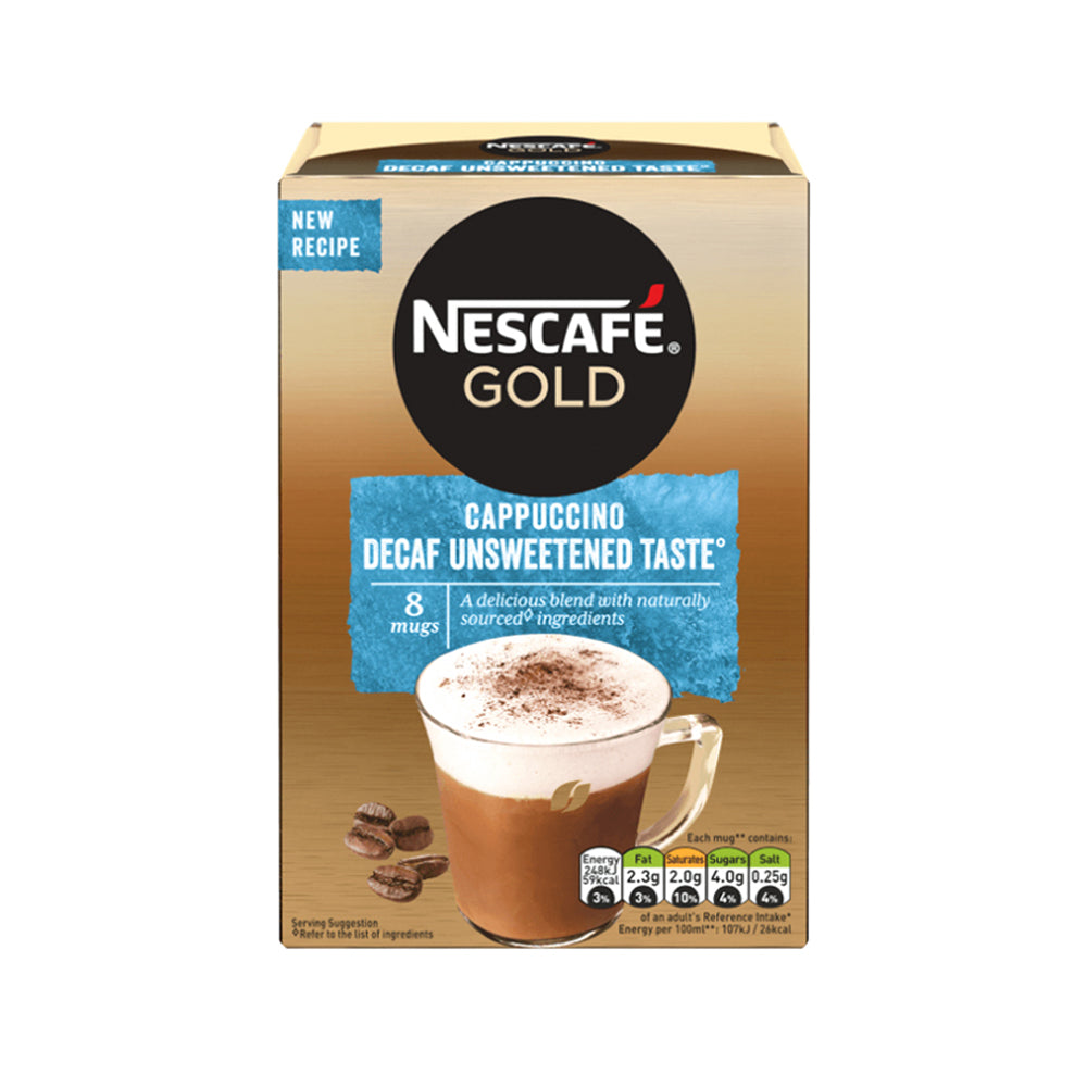 Nescafe Gold Cappuccino UNSWEETENED DECAF Sachets - 8 sachets