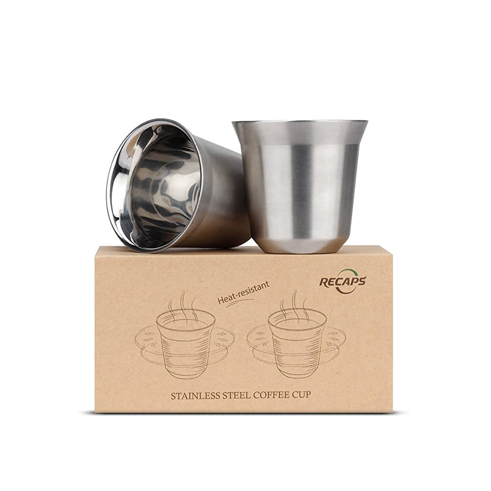 RECAPS -  Stainless Steel Espresso Cups Set -  Pack of 2 - 80 ml