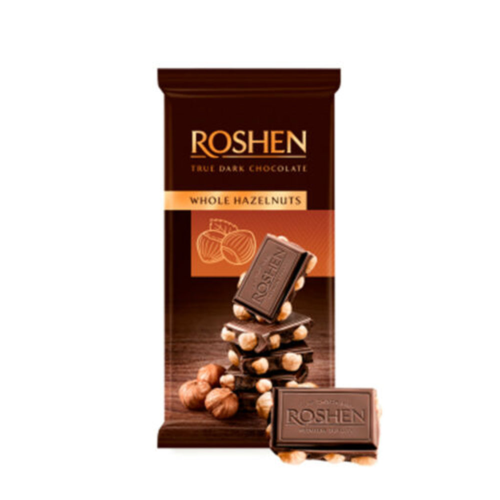 Roshen Dark Chocolate - Whole Hazelnuts- 90g