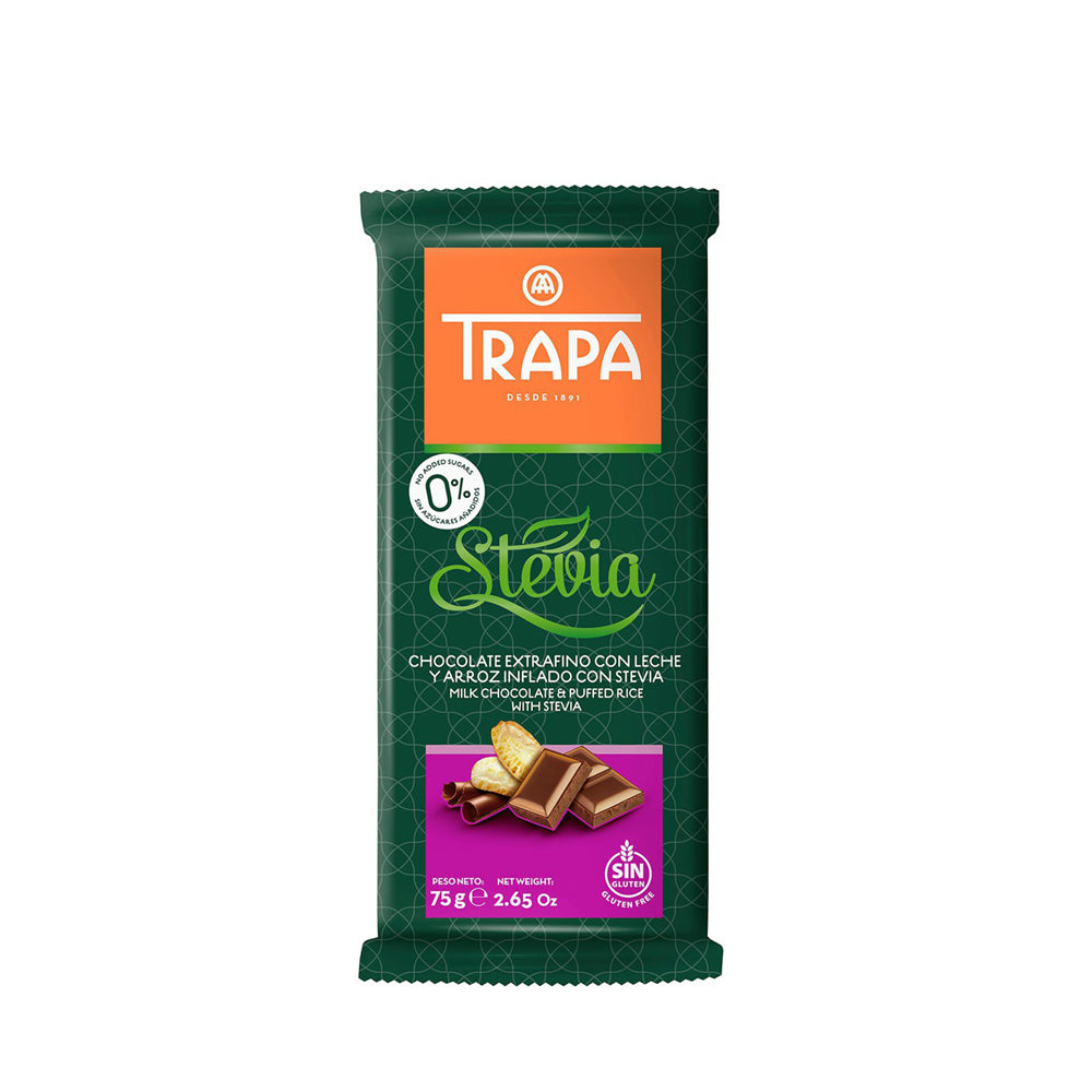 TRAPA - Sugar Free - Milk Chocolate & Puffed Rice with Stevia - 75g