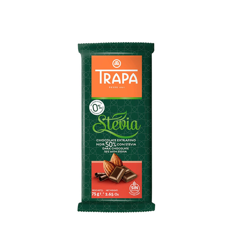 TRAPA - Sugar Free - 50% Dark Chocolate with Stevia - 75g